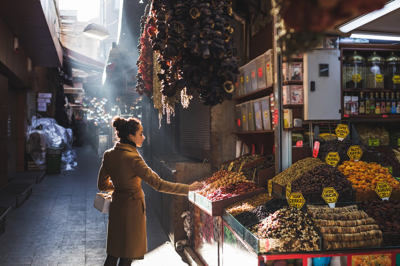 Woman choosing fruits in market